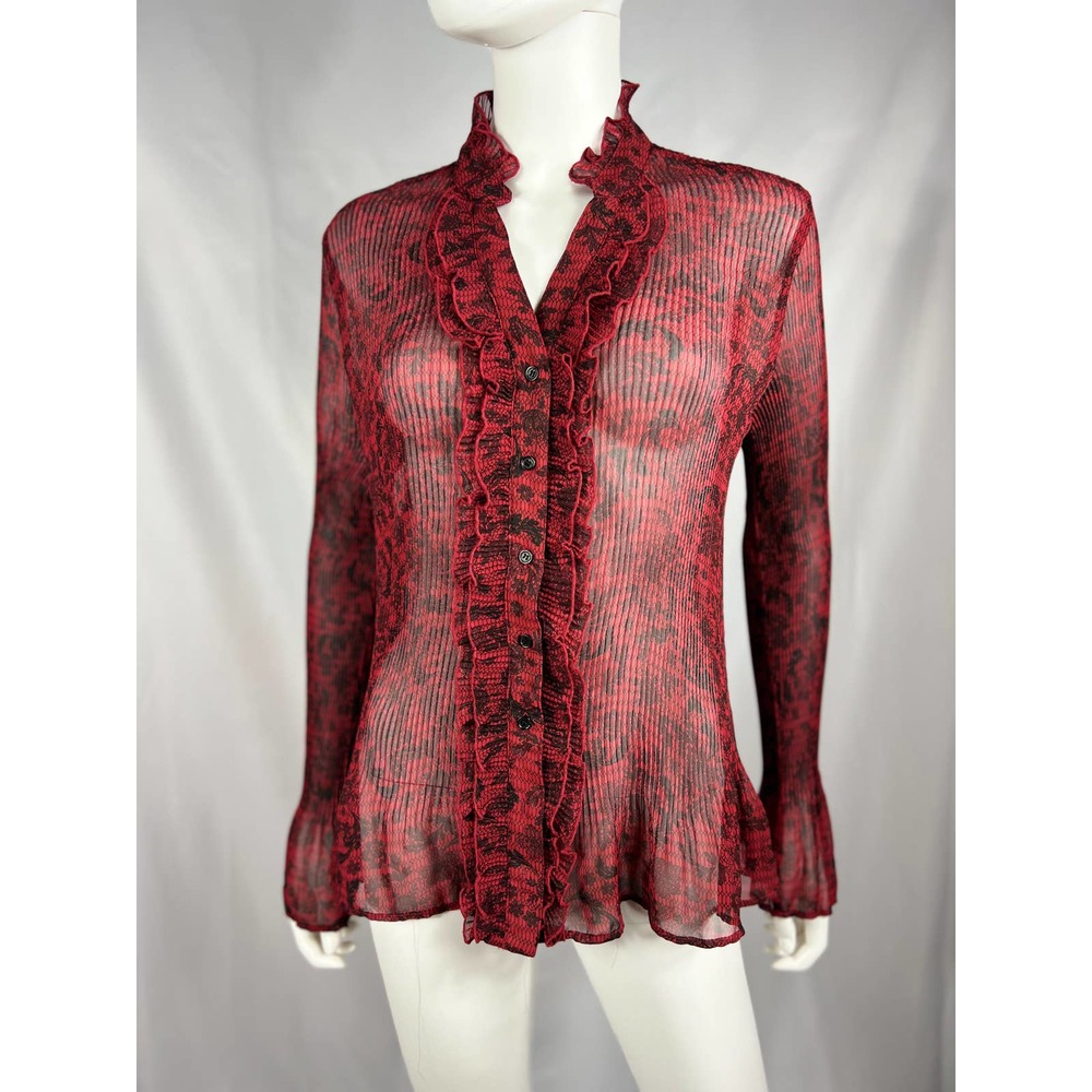 1990's Red & Black Print Blouse